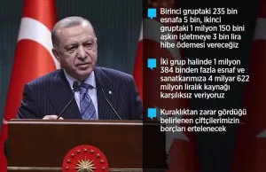 Esnafa verilecek destekleri açıklayan Cumhurbaşkanı Erdoğan, "İki ayrı grup halinde