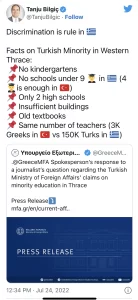 Dışişleri Bakanlığı Sözcüsü Büyükelçi Tanju Bilgiç, Yunanistan'ın Batı Trakya'daki Türk