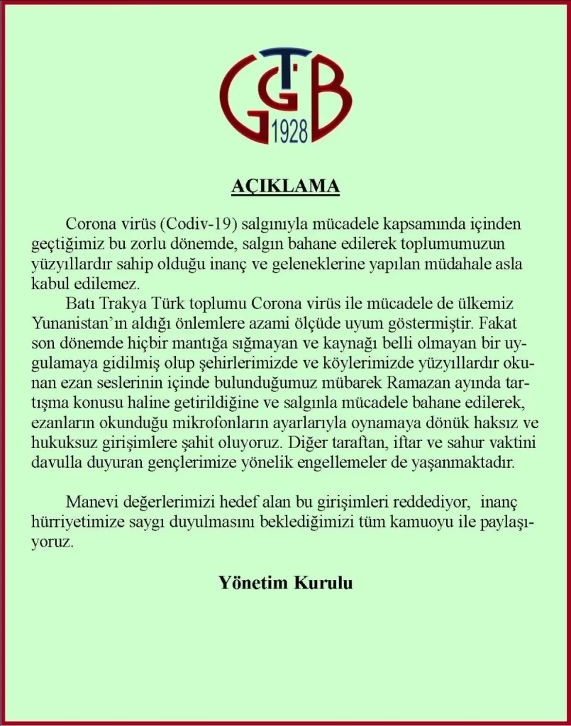 G.T.G.B. Başkanı tepkisini koyarak açıklama yayınladı