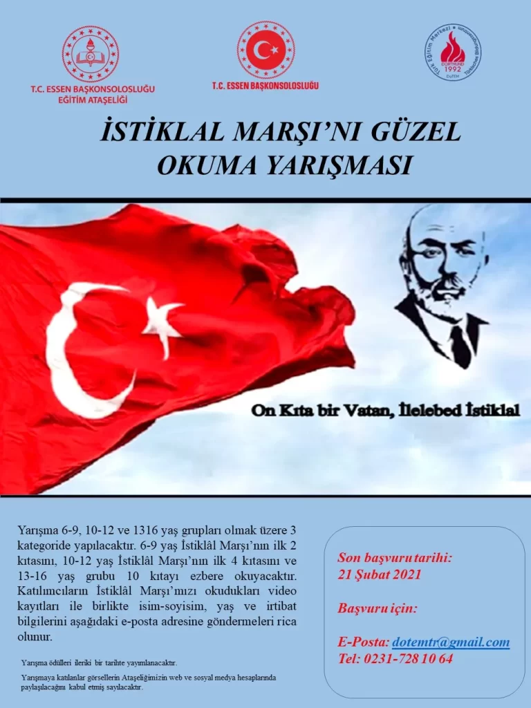 Essen'de “İstiklâl Marşı Güzel Okuma” ve “İstiklâl Marşı" konulu resim yarışması