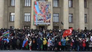 Azerbaycan ordusunun Dağlık Karabağ'da elde ettiği zafer için düzenlenen Zafer