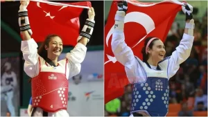Milli sporcular İrem Yaman ve Nafia Kuş, 30. Dünya Üniversiteler
