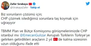 Sırakaya: Biz Avrupalı Türklerin çözmek istediğimiz sorunlara, CHP taş koymak