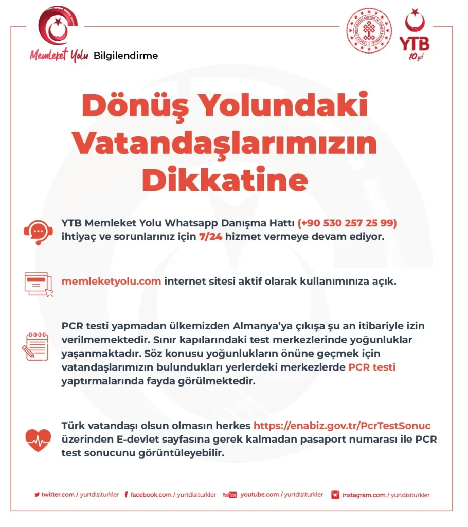 YTB'den Yurt Dışına Döneceklere 'Kovid-19 Testini Bulunduğunuz İlde Yaptırın' Çağrısı