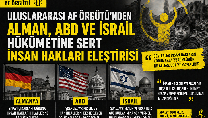 Uluslararası Af Örgütü’nden Alman, ABD ve İsrail hükümetine sert insan hakları eleştirisi