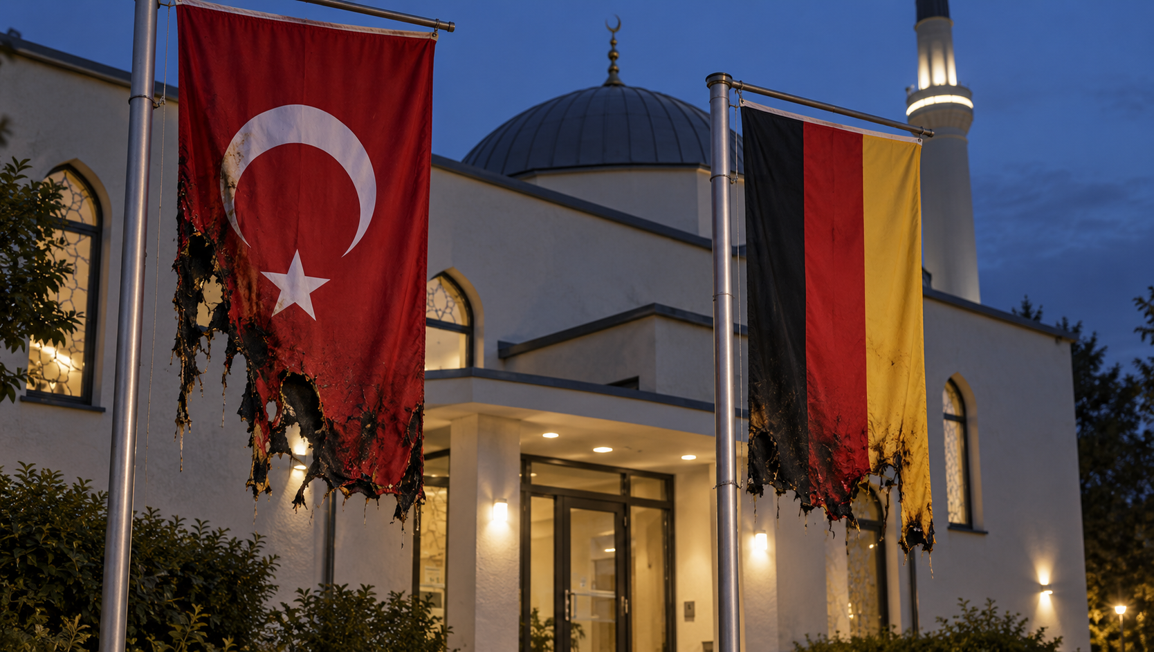 ATİB Hacı Bayram Camii’nde Türk ve Alman bayrakları yakıldı
